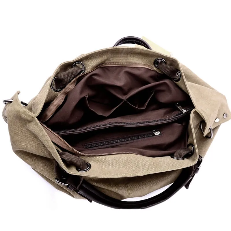 VANQUE™ Damen Umhängetasche Schultertasche aus Canvas Segeltuch und Leder
