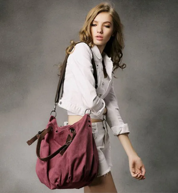 VANQUE™ Damen Umhängetasche Schultertasche aus Canvas Segeltuch und Leder
