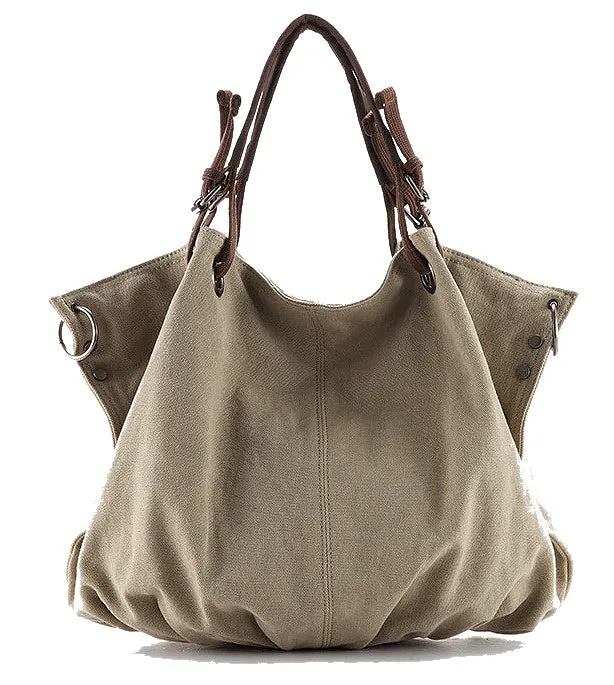 VANQUE™ Damen Umhängetasche Schultertasche aus Canvas Segeltuch und Leder