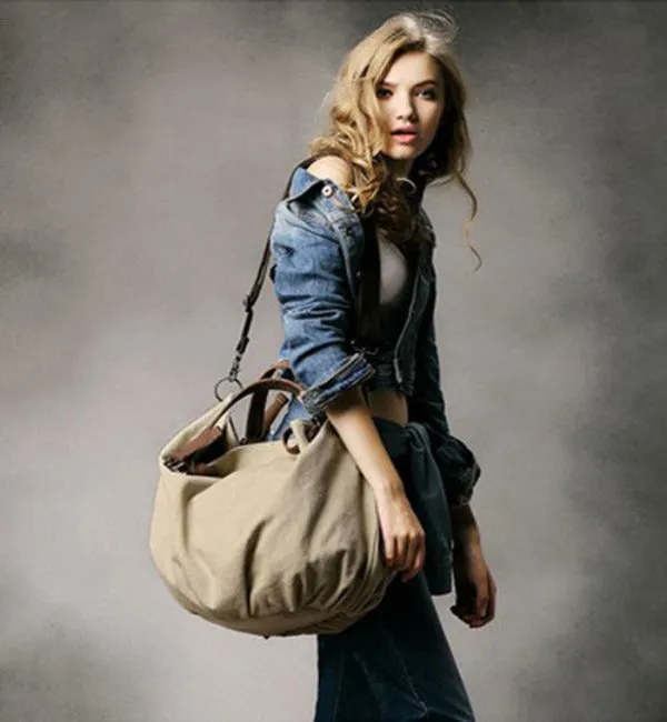 VANQUE™ Damen Umhängetasche Schultertasche aus Canvas Segeltuch und Leder