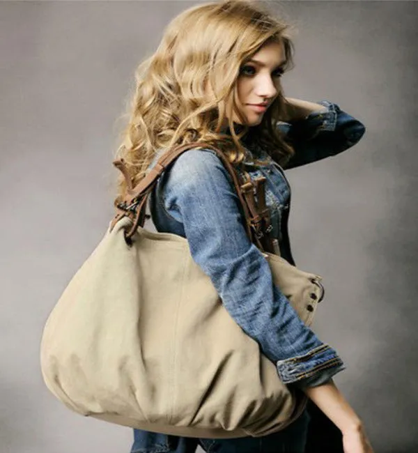 VANQUE™ Damen Umhängetasche Schultertasche aus Canvas Segeltuch und Leder