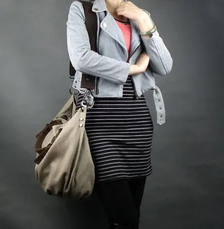 VANQUE™ Damen Umhängetasche Schultertasche aus Canvas Segeltuch und Leder
