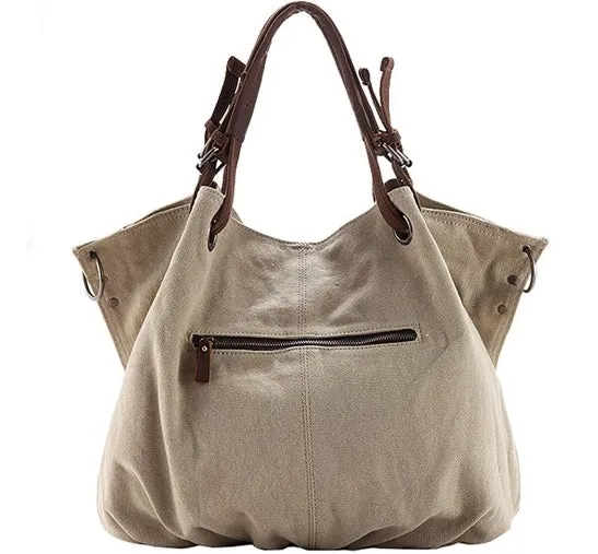 VANQUE™ Damen Umhängetasche Schultertasche aus Canvas Segeltuch und Leder