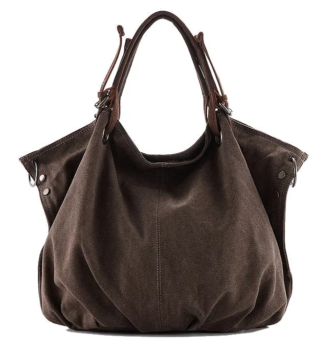 VANQUE™ Damen Umhängetasche Schultertasche aus Canvas Segeltuch und Leder