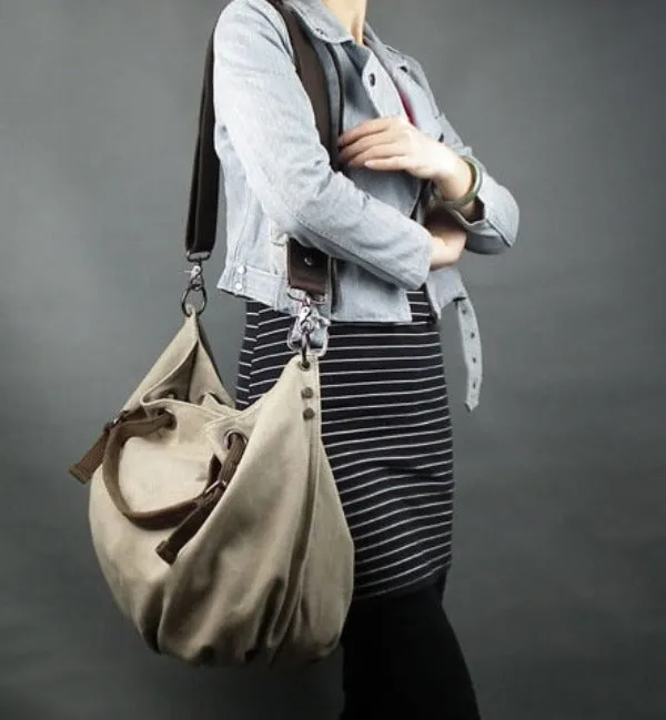 VANQUE™ Damen Umhängetasche Schultertasche aus Canvas Segeltuch und Leder