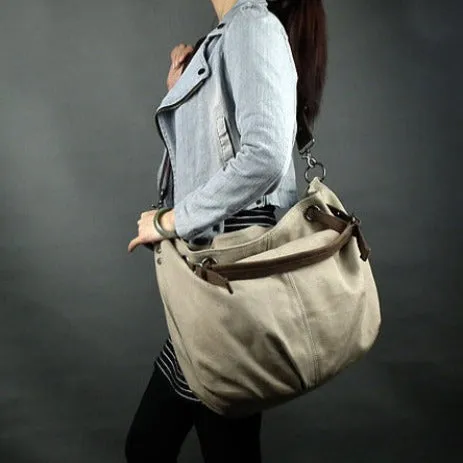 VANQUE™ Damen Umhängetasche Schultertasche aus Canvas Segeltuch und Leder