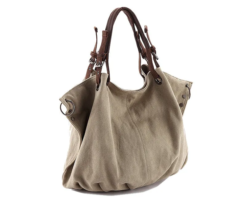 VANQUE™ Damen Umhängetasche Schultertasche aus Canvas Segeltuch und Leder