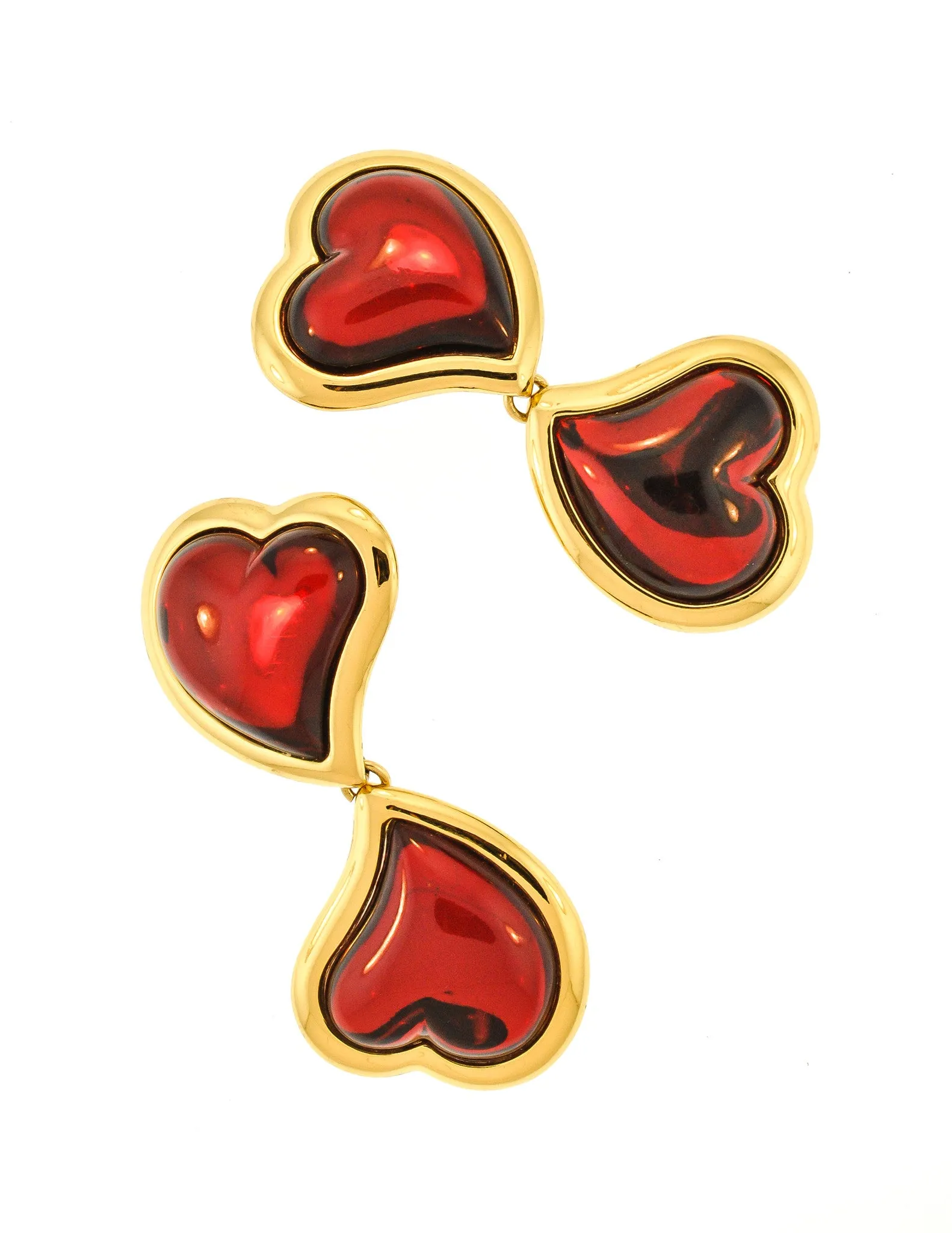 YSL Vintage Double Red Heart Earrings