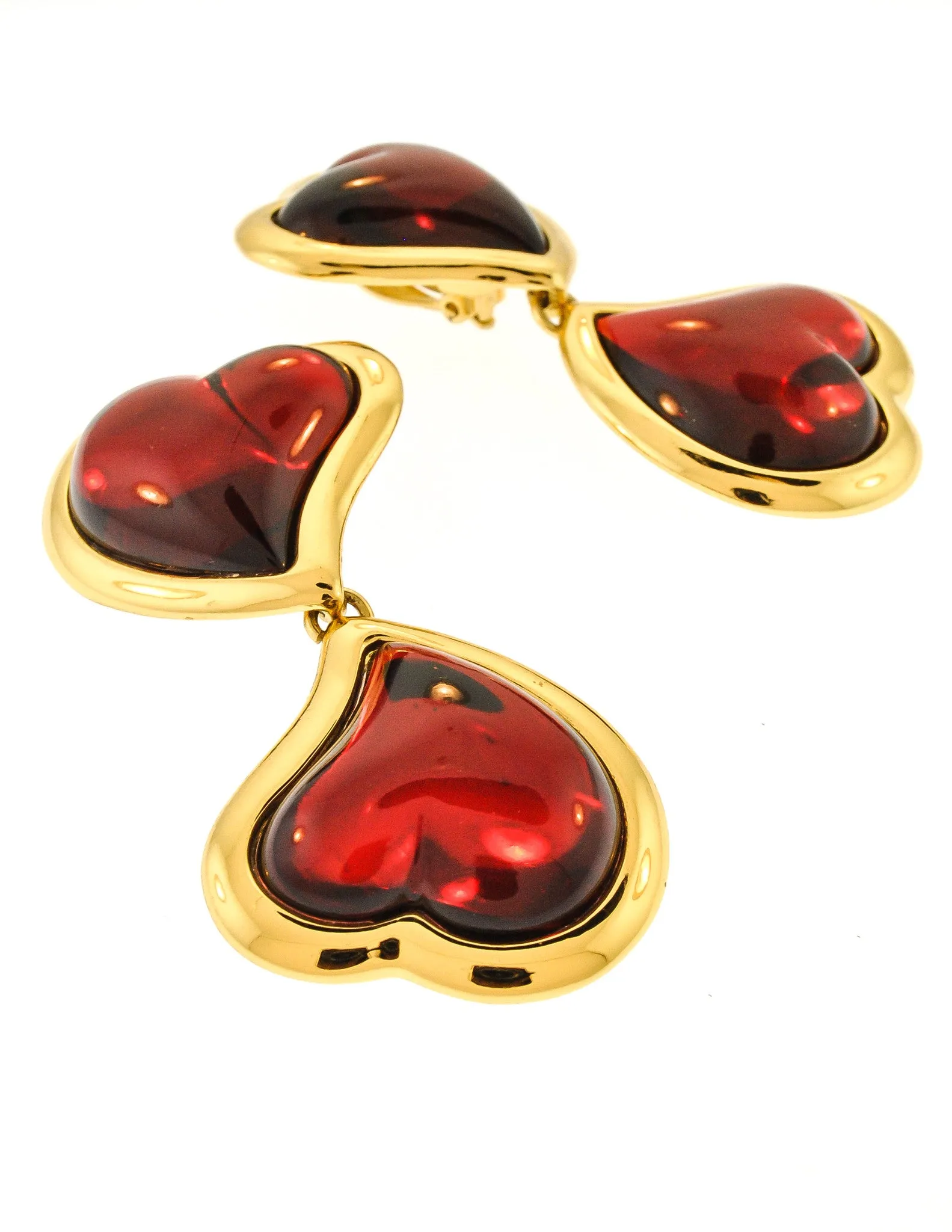 YSL Vintage Double Red Heart Earrings