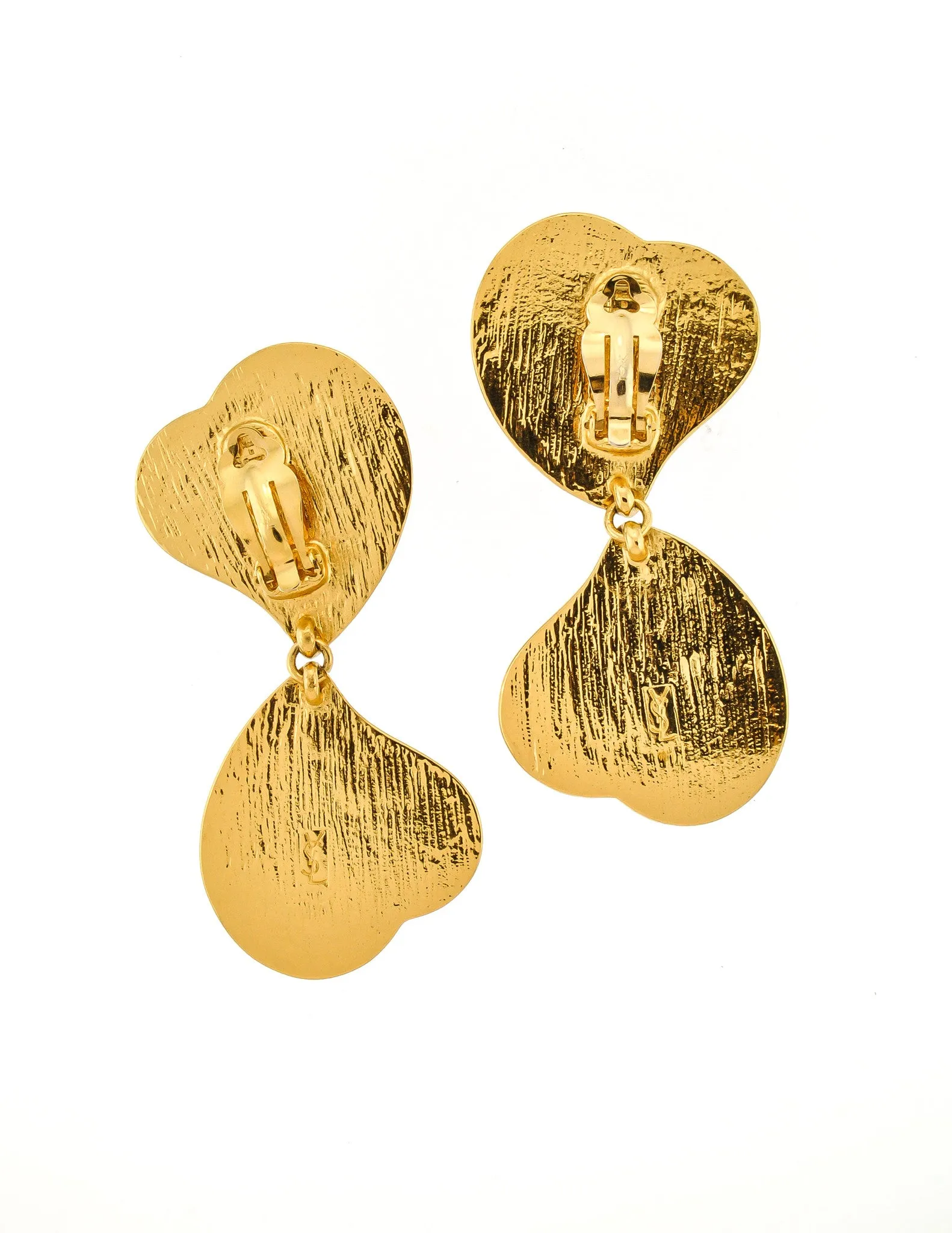 YSL Vintage Double Red Heart Earrings